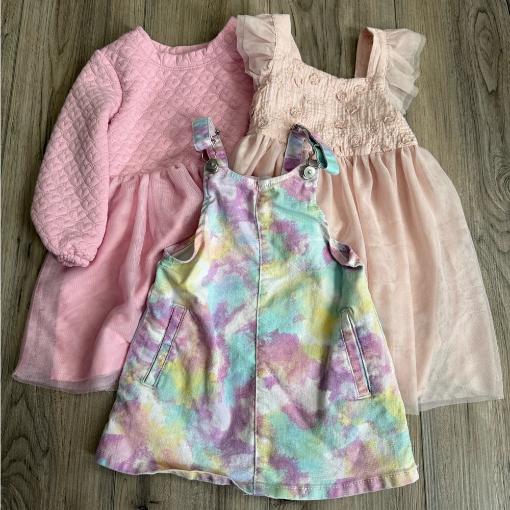 Cat & Jack Girls Pastel Tie-Dye Pinafore Dress with Pink Dresses